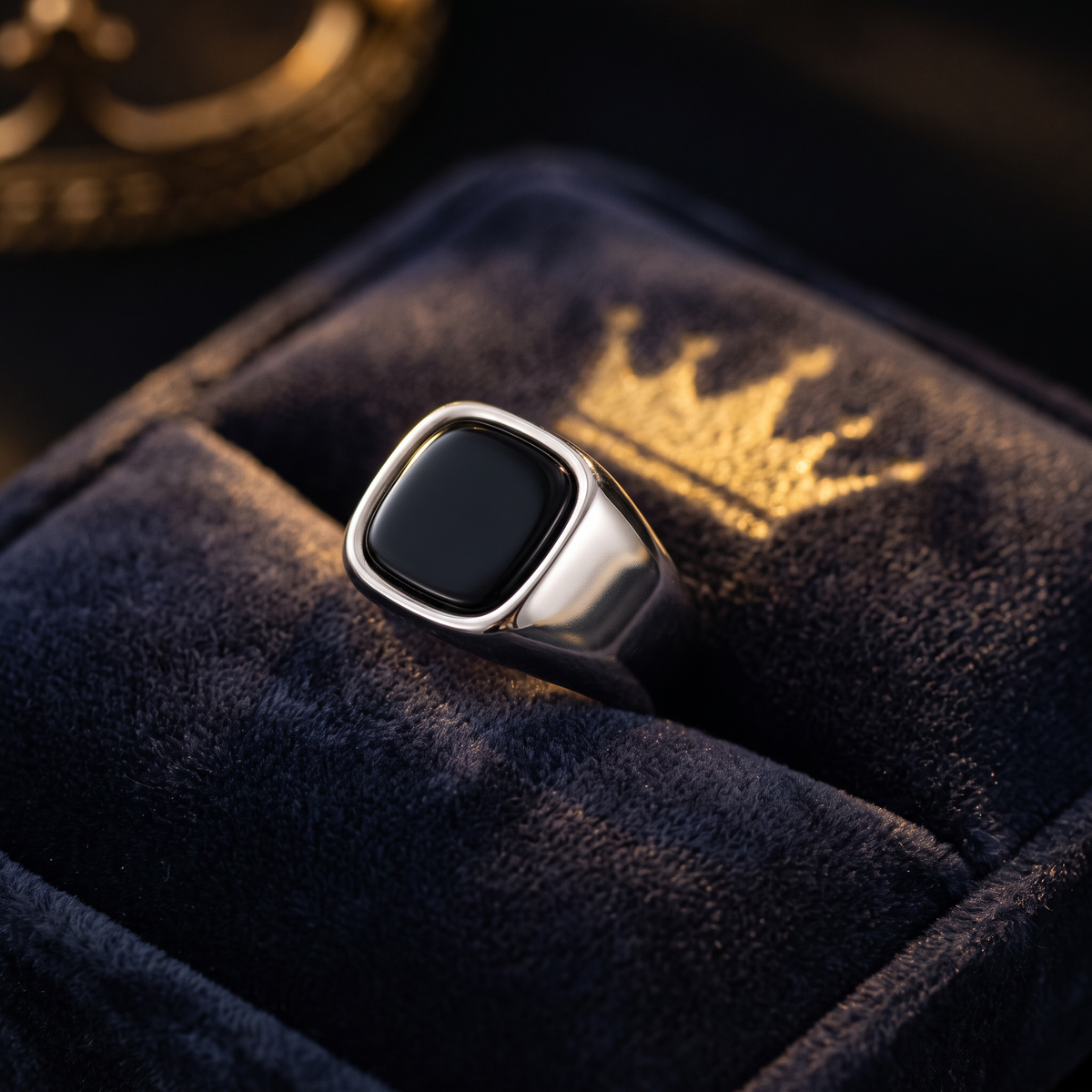 El Patrón Rey silver stone inlay signet ring