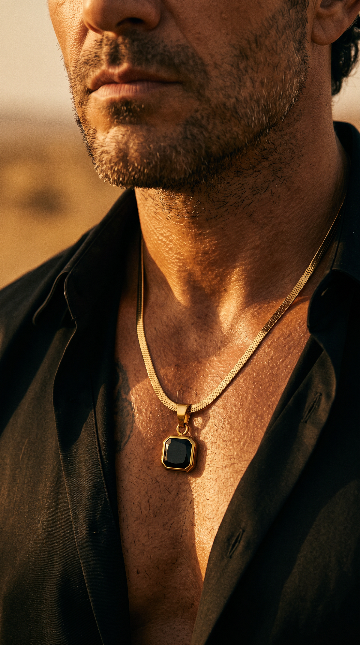 The Obsidian — Square Stone Pendant Necklace