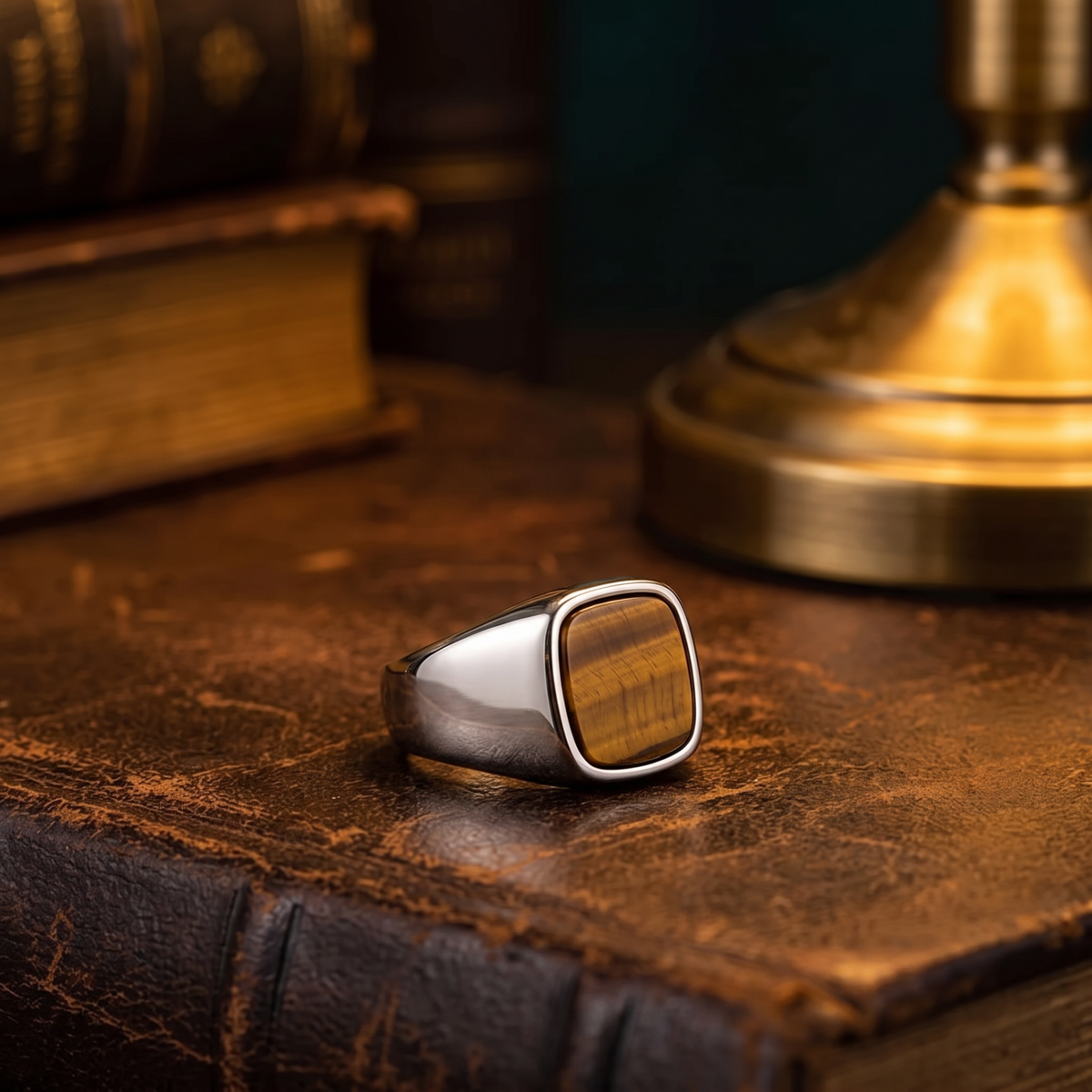 El Patrón stone inlay square signet ring for men, stainless steel