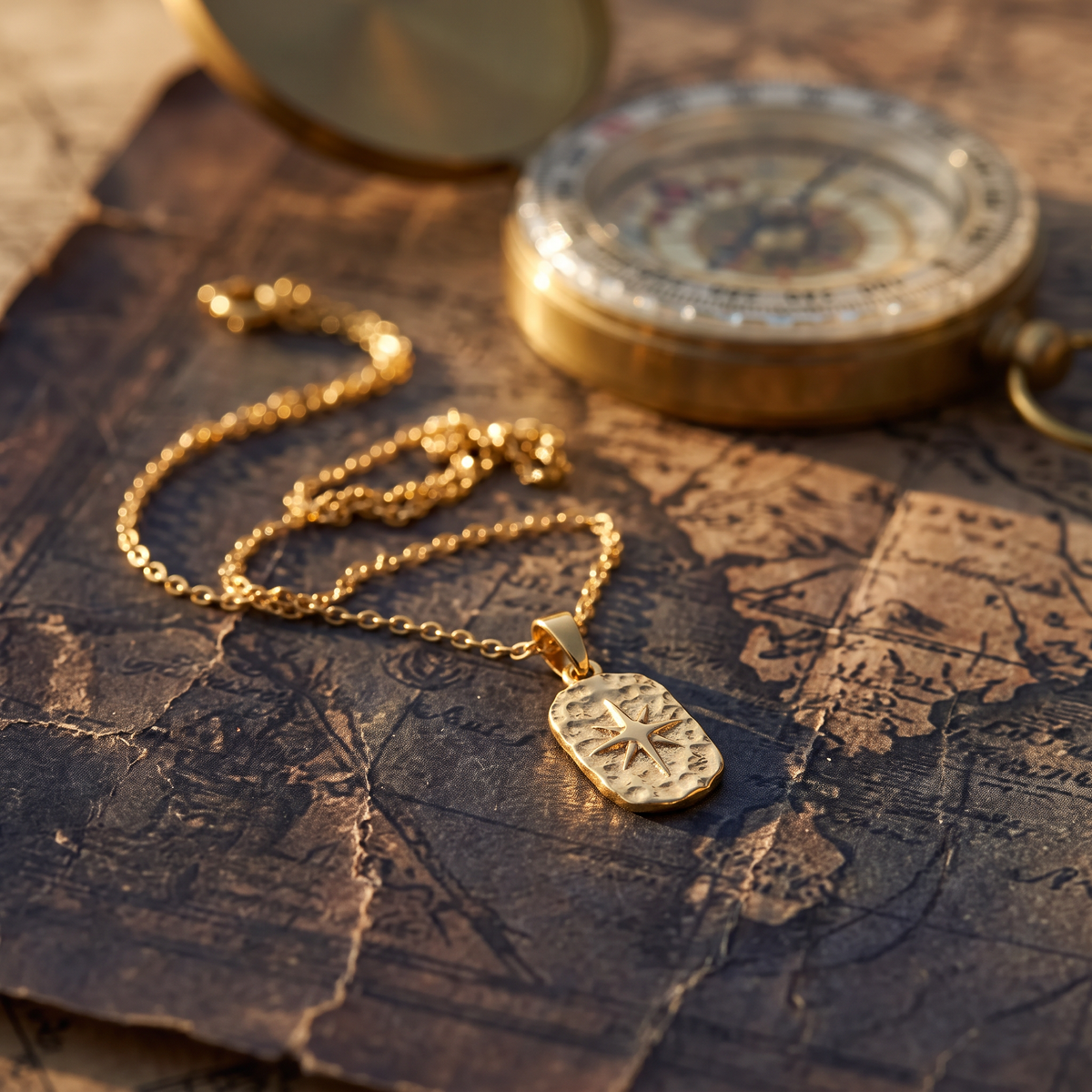 El Norte gold hammered star tag necklace for men