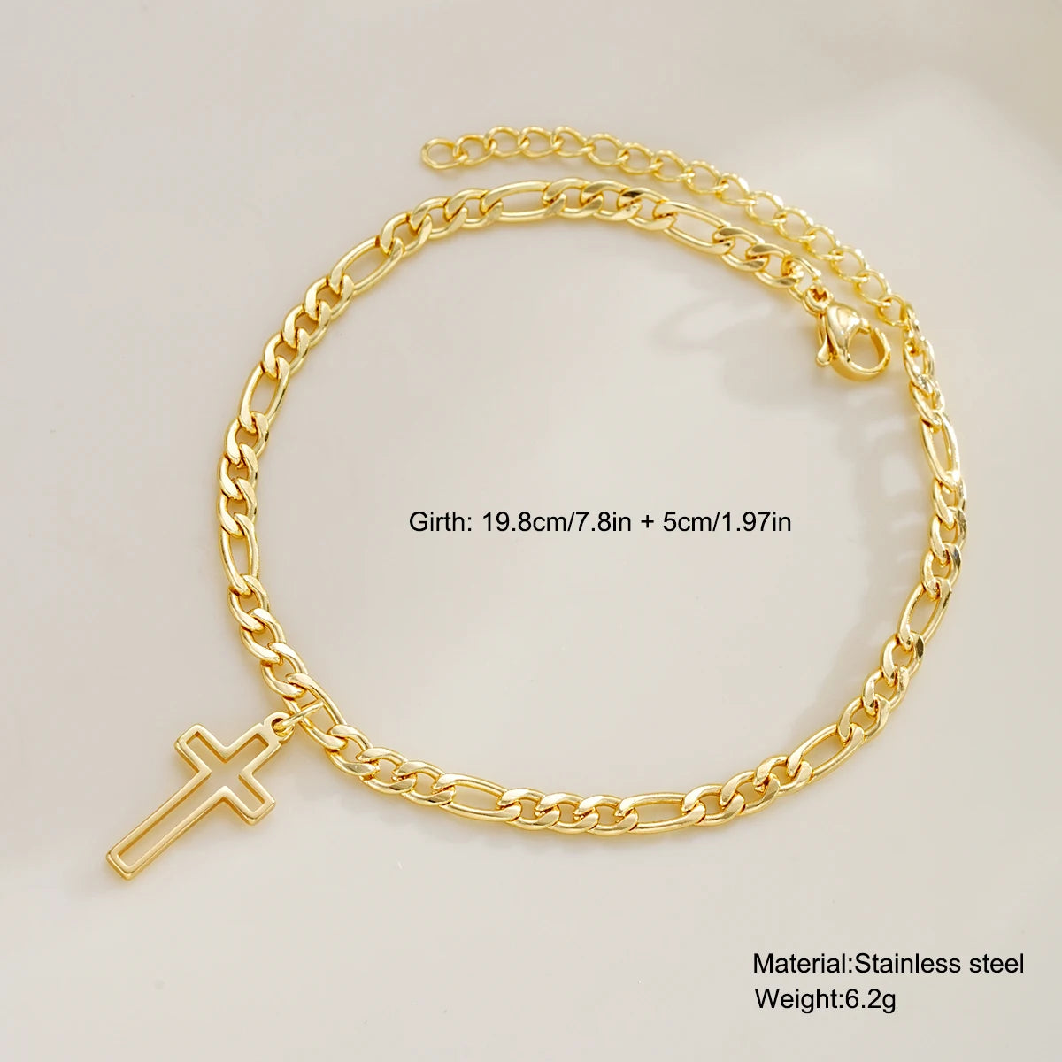 La Cruz cross bracelet size: 19.8cm plus 5cm extender, 6.2g stainless steel