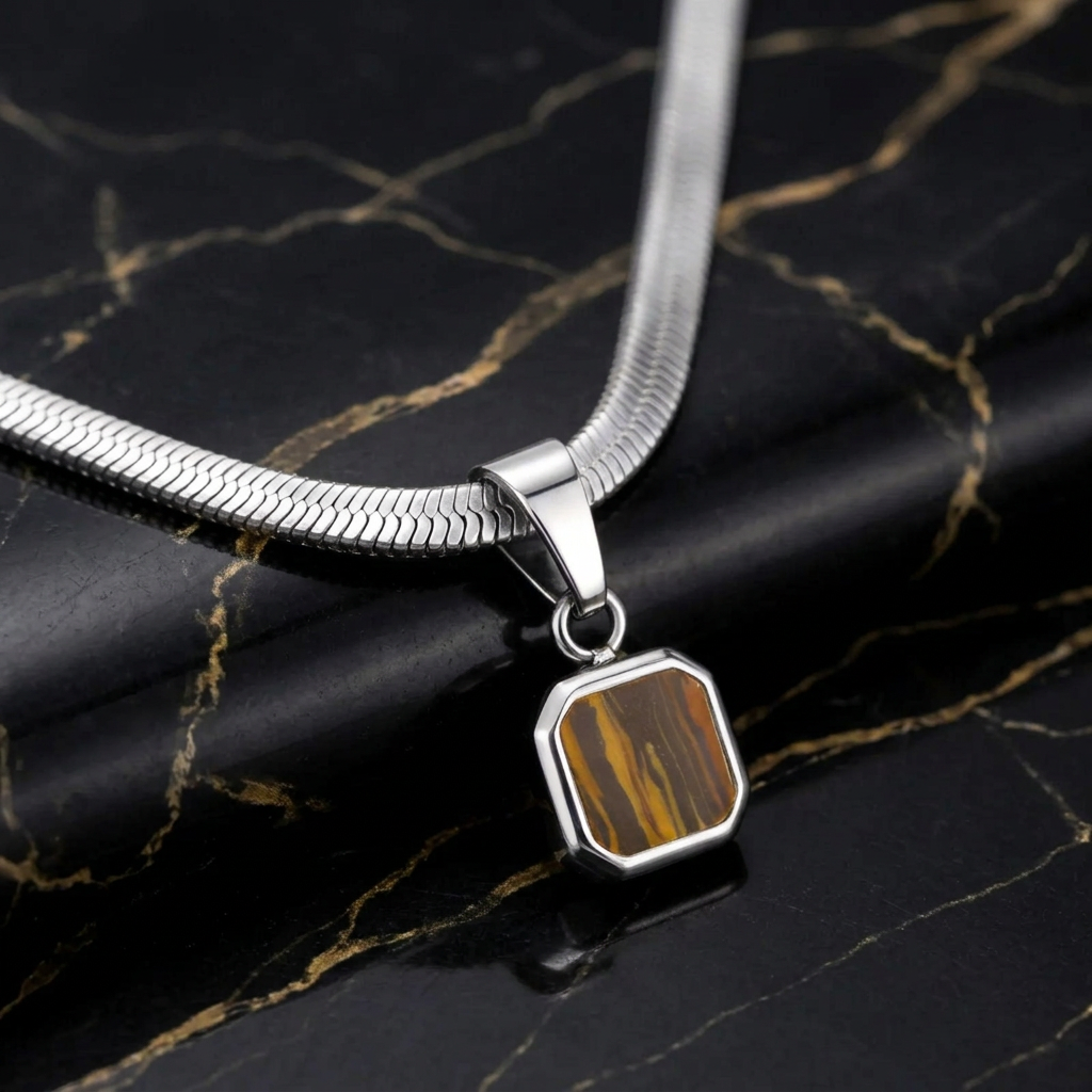 The Obsidian — Square Stone Pendant Necklace