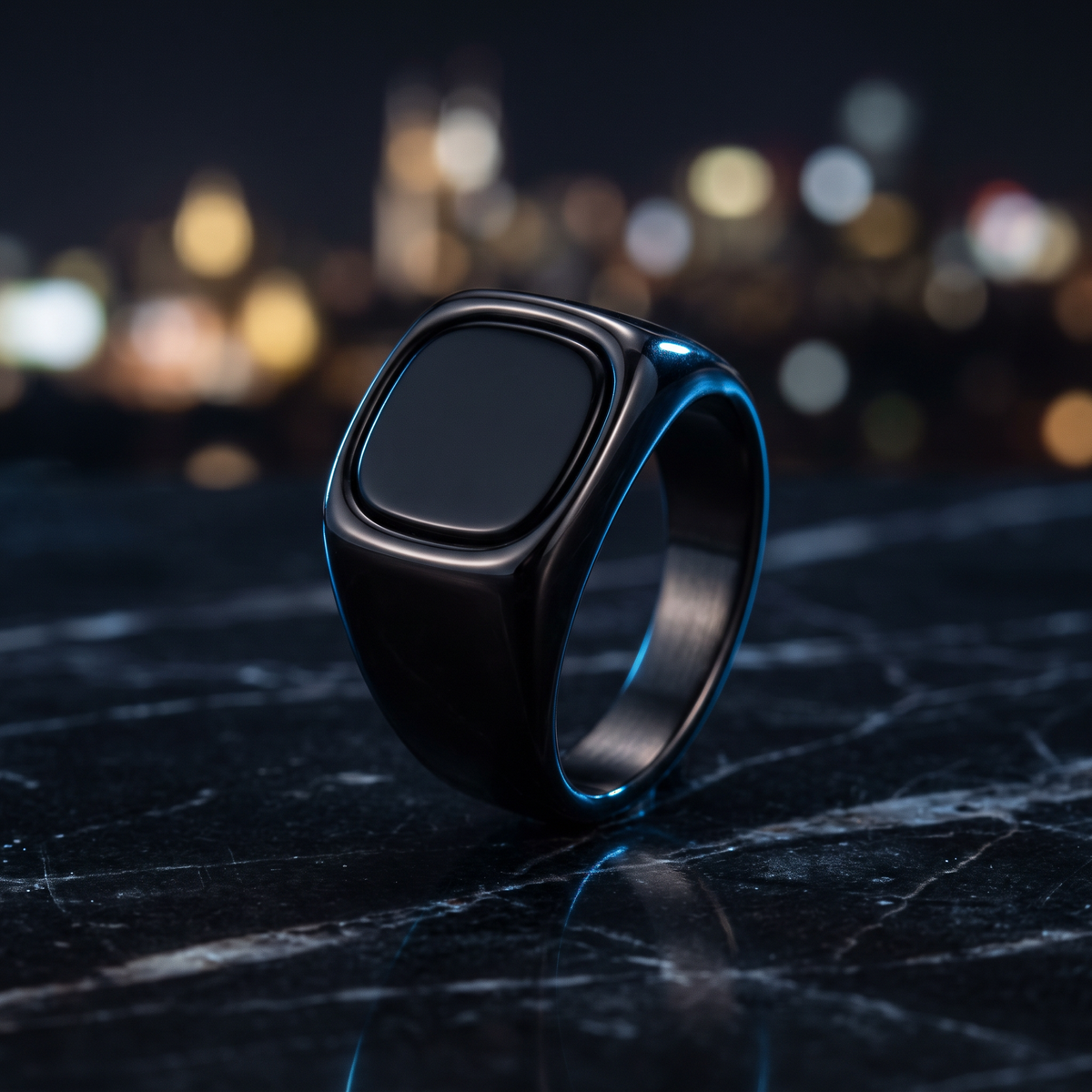 El Patrón Noche black stone inlay signet ring