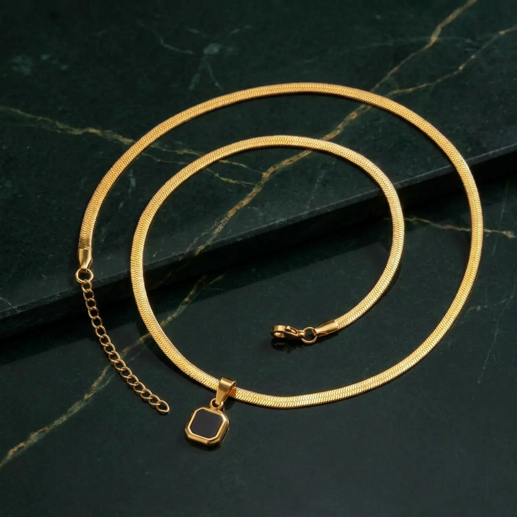 The Obsidian — Square Stone Pendant Necklace