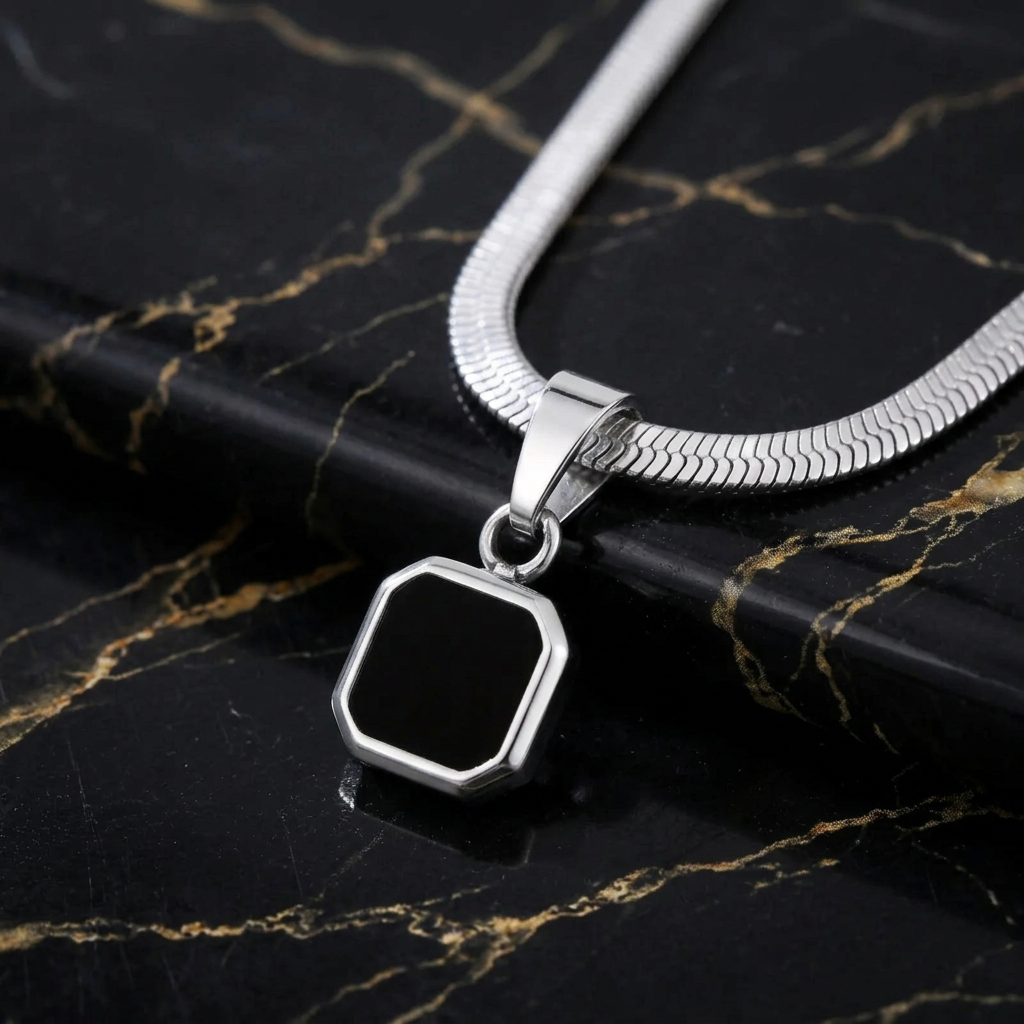 The Obsidian — Square Stone Pendant Necklace
