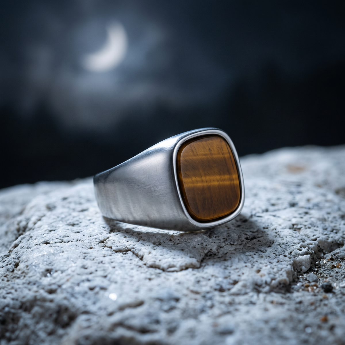 El Patrón Luna silver stone inlay signet ring