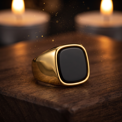 El Patrón Corona gold stone inlay signet ring