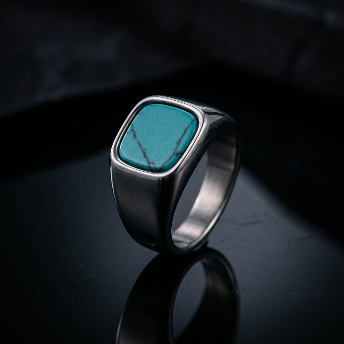 El Patrón Sombra silver stone inlay signet ring