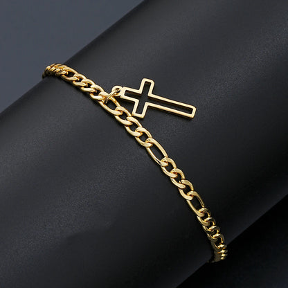 La Cruz gold Figaro chain bracelet with hollow cross charm