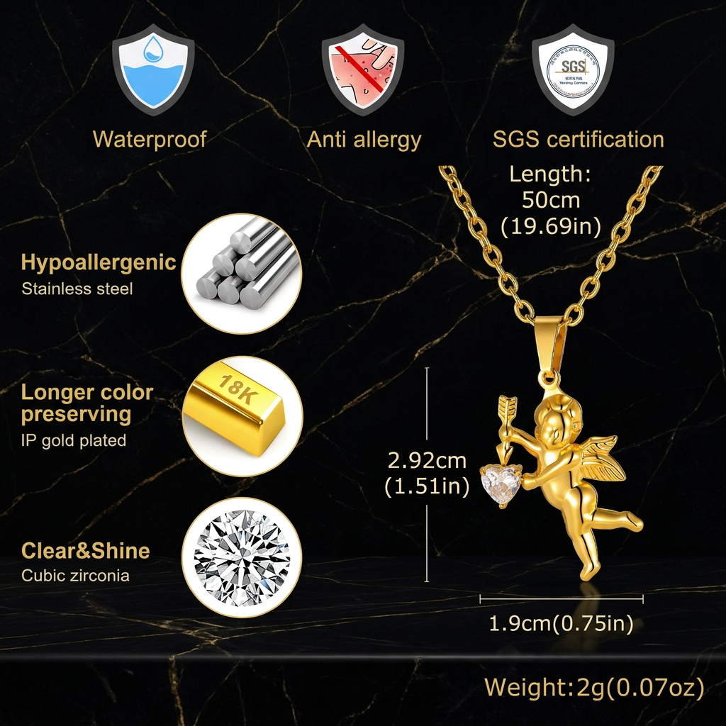 Cupid necklace feature infographic in Cartel style