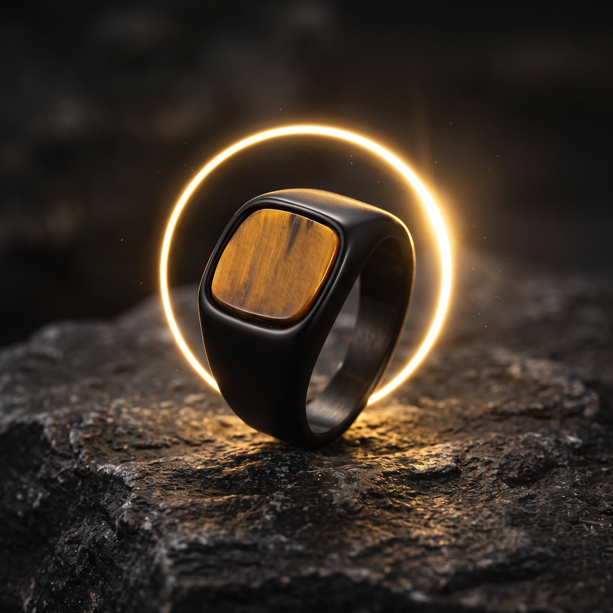 El Patrón Eclipse black stone inlay signet ring