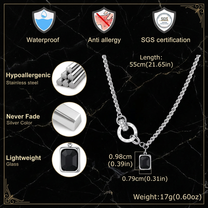 Necklace feature infographic in Cartel magazine style