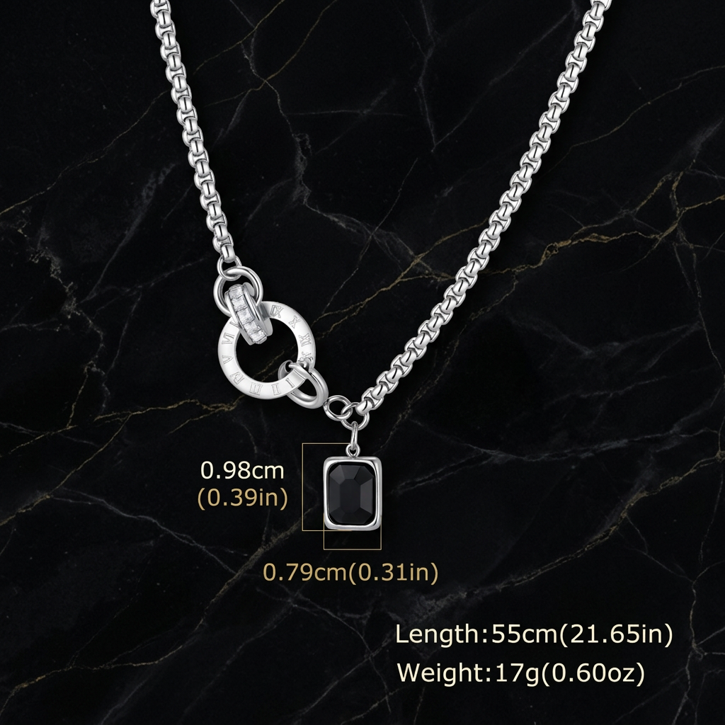 Necklace measurements in Cartel magazine style