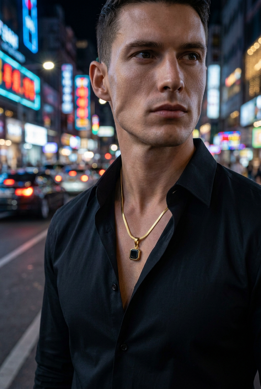 The Obsidian — Square Stone Pendant Necklace
