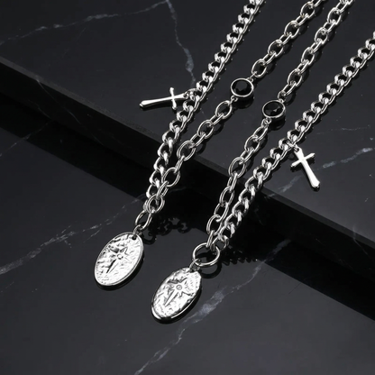 Silver necklace pair with highlighted details
